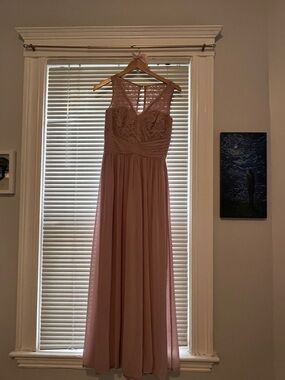 Lace Bodice Chiffon Maxi Dress in Dusty Pink